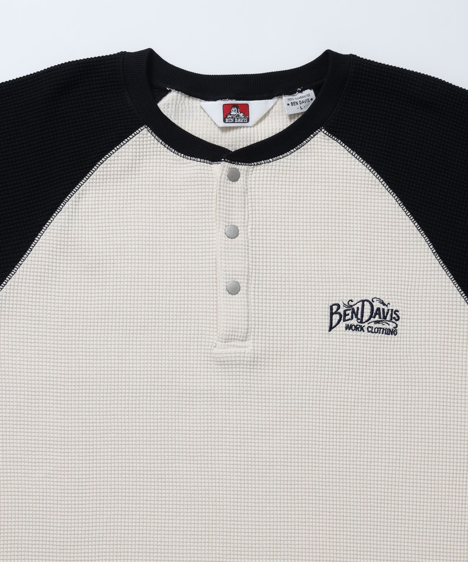 BIG WAFFLE L/S HENLEY / ワッフル ラグラン ヘンリー ユニセックス 長袖 ロンT ブラック