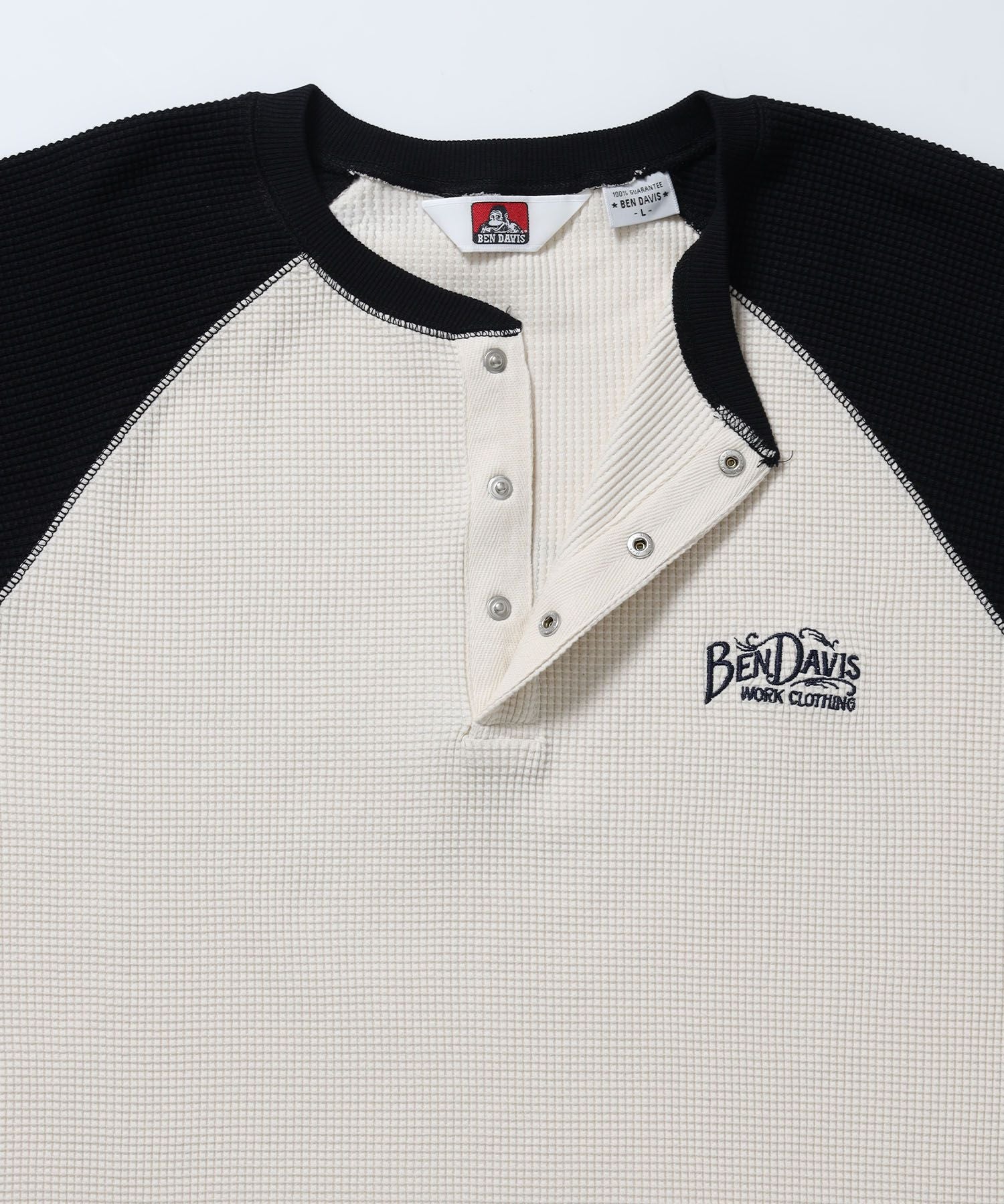 BIG WAFFLE L/S HENLEY / ワッフル ラグラン ヘンリー ユニセックス 長袖 ロンT ブラック