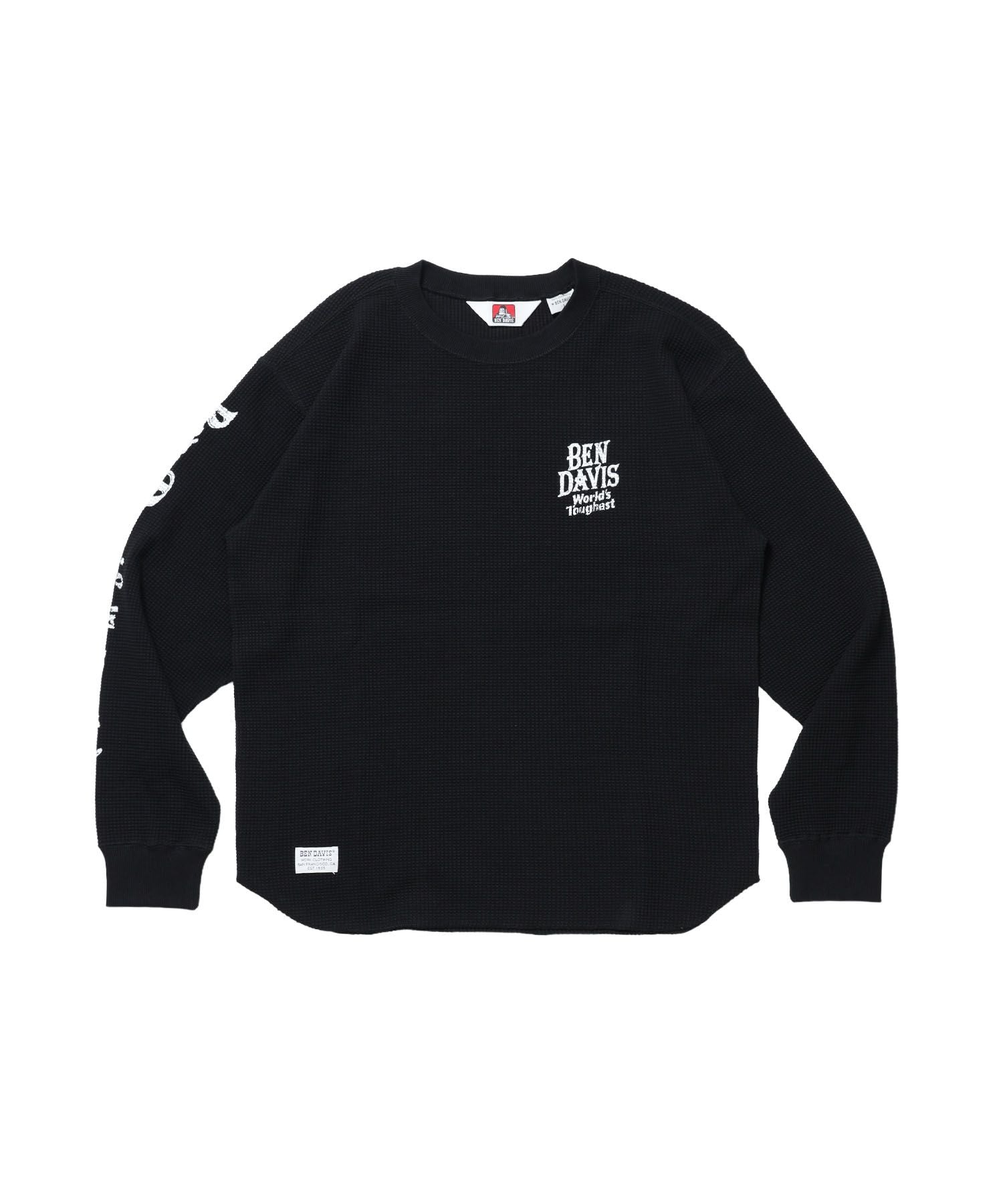 【BEN DAVIS(ベンデイビス)】BIG WAFFLE GRAPHIC CREW / ワッフル グラフィック クルー ロンT ユニセックス 長袖 ブラック