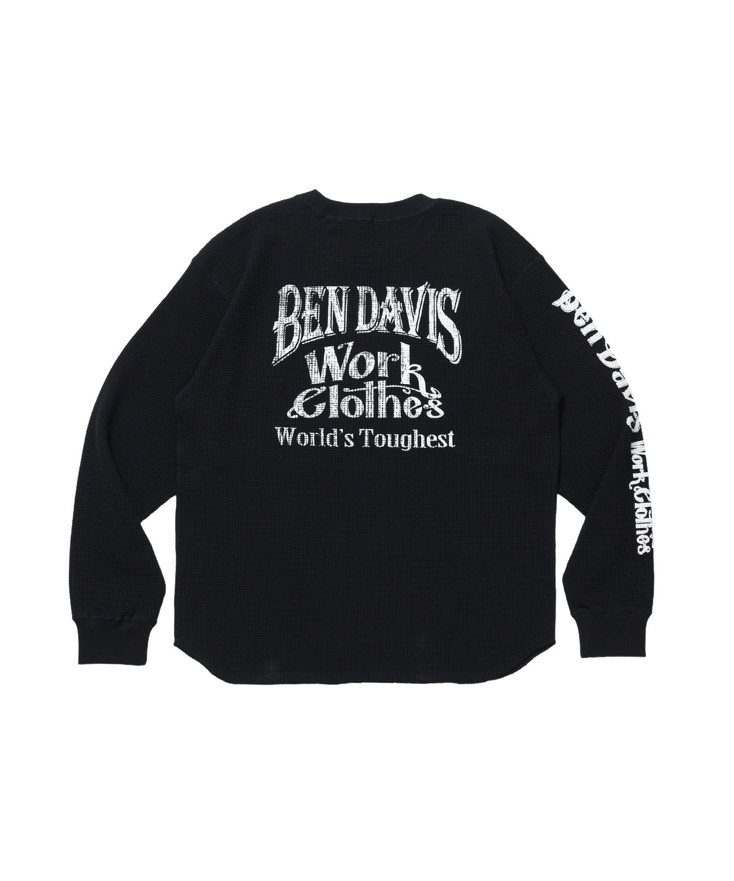 【BEN DAVIS(ベンデイビス)】BIG WAFFLE GRAPHIC CREW / ワッフル グラフィック クルー ロンT ユニセックス 長袖 ブラック