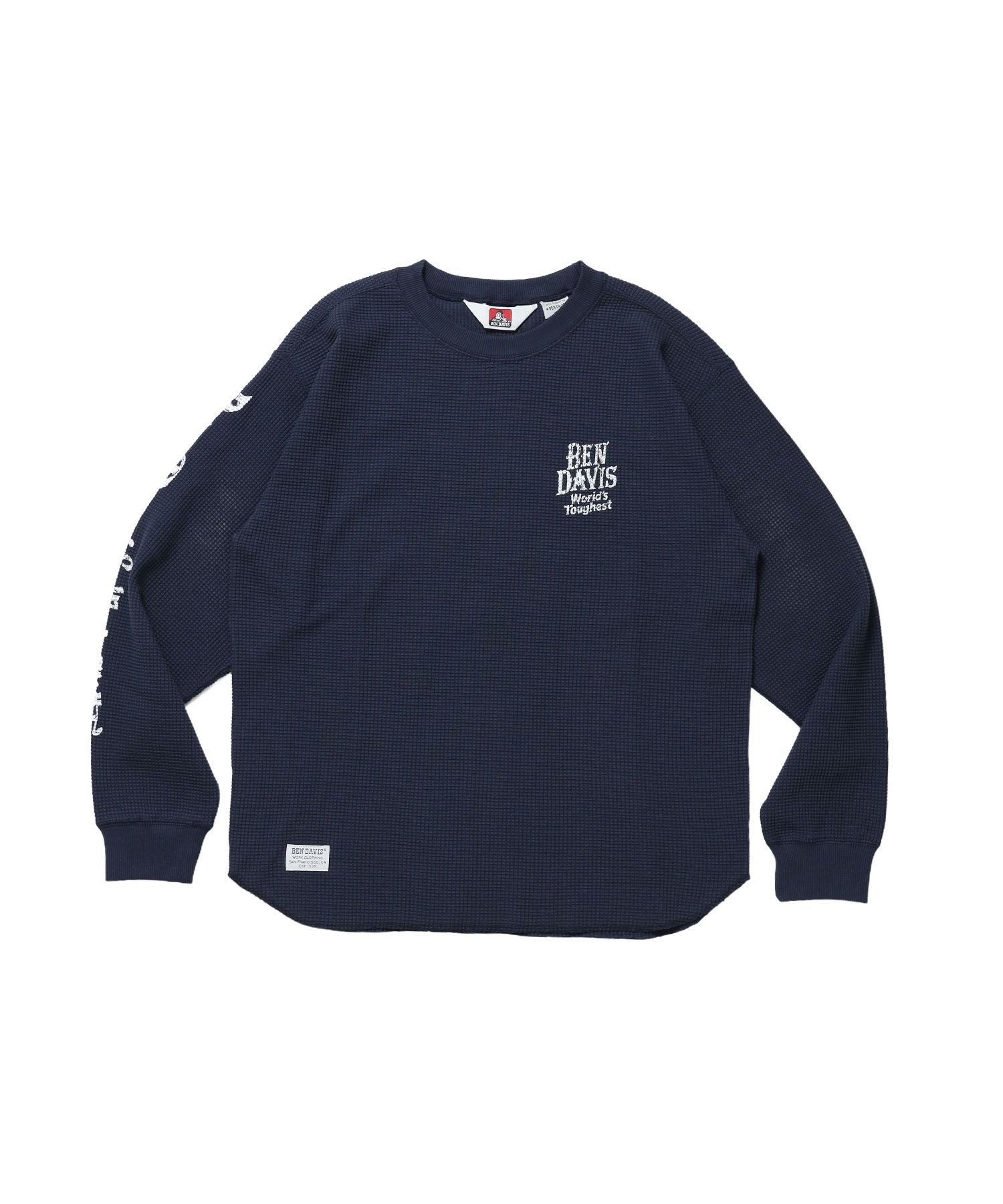 【BEN DAVIS(ベンデイビス)】BIG WAFFLE GRAPHIC CREW / ワッフル グラフィック クルー ロンT ユニセックス 長袖 ネイビー