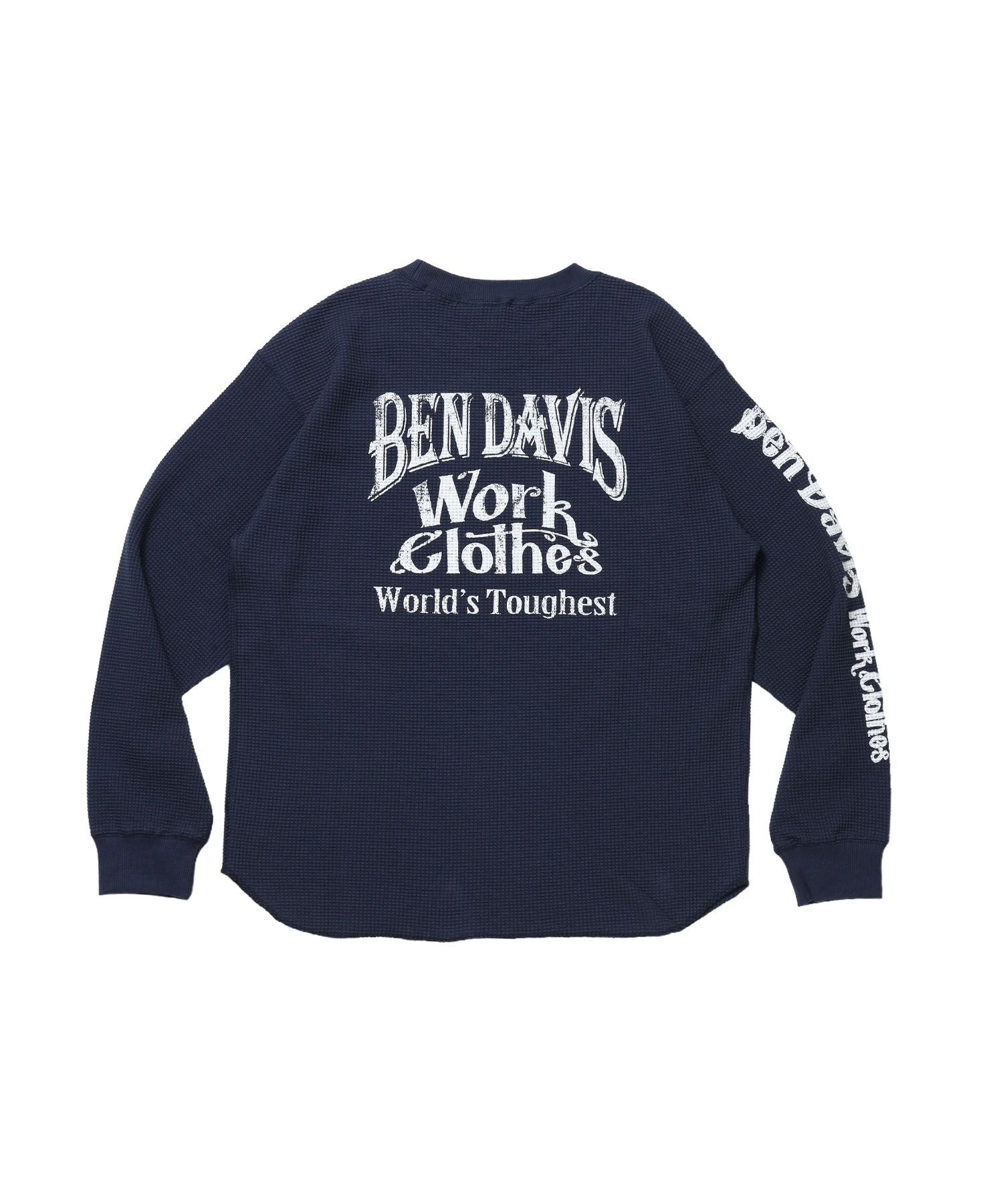 【BEN DAVIS(ベンデイビス)】BIG WAFFLE GRAPHIC CREW / ワッフル グラフィック クルー ロンT ユニセックス 長袖 ネイビー