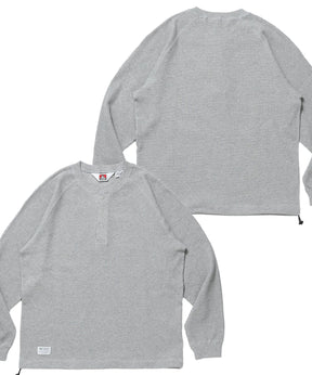 BIG WAFFLE HENLEY WIDE P/O / ワッフル ヘンリー ネック ワイドシルエット ロンT ユニセックス 長袖 ライトグレー
