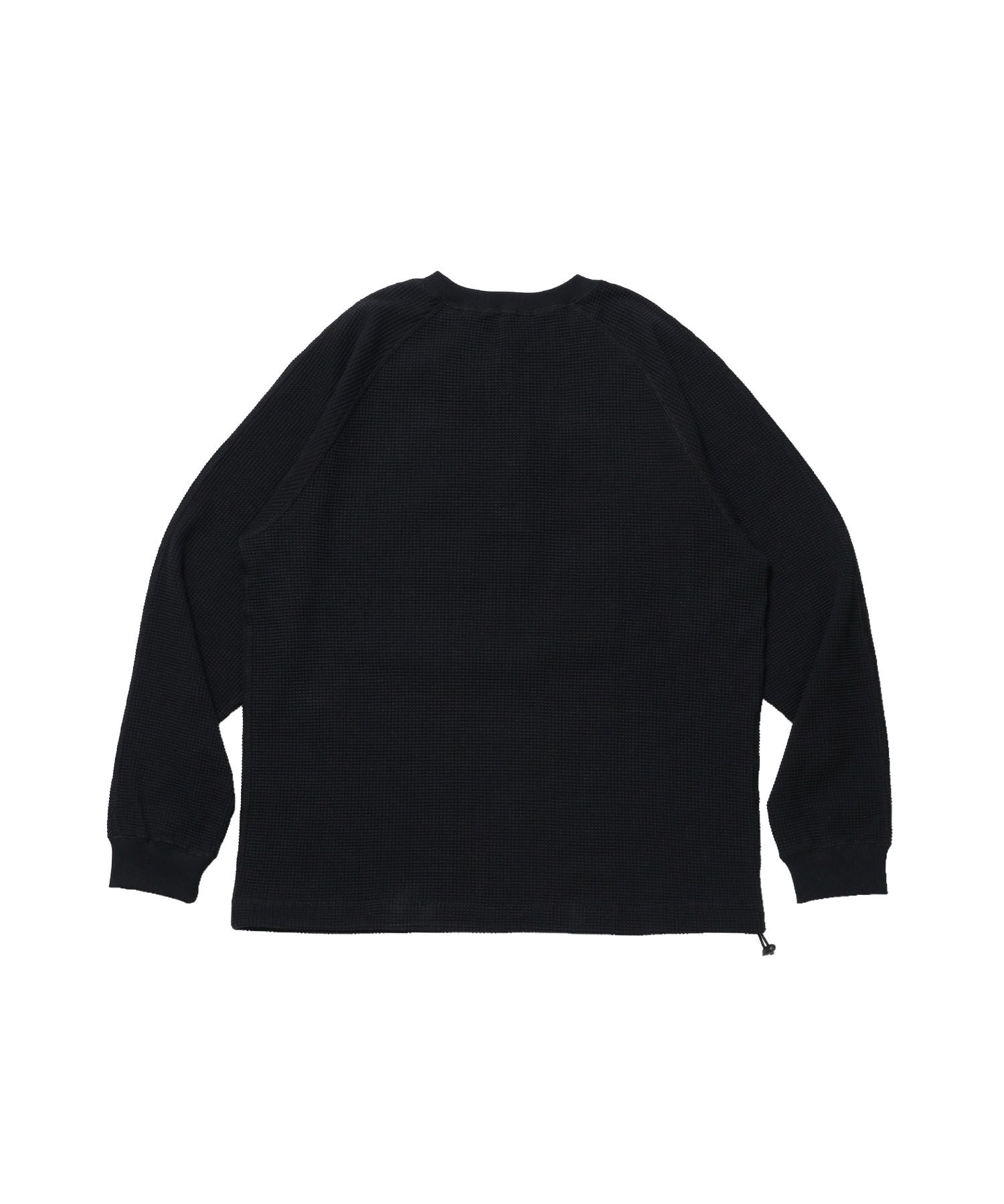 BIG WAFFLE HENLEY WIDE P/O / ワッフル ヘンリー ネック ワイドシルエット ロンT ユニセックス 長袖 ブラック