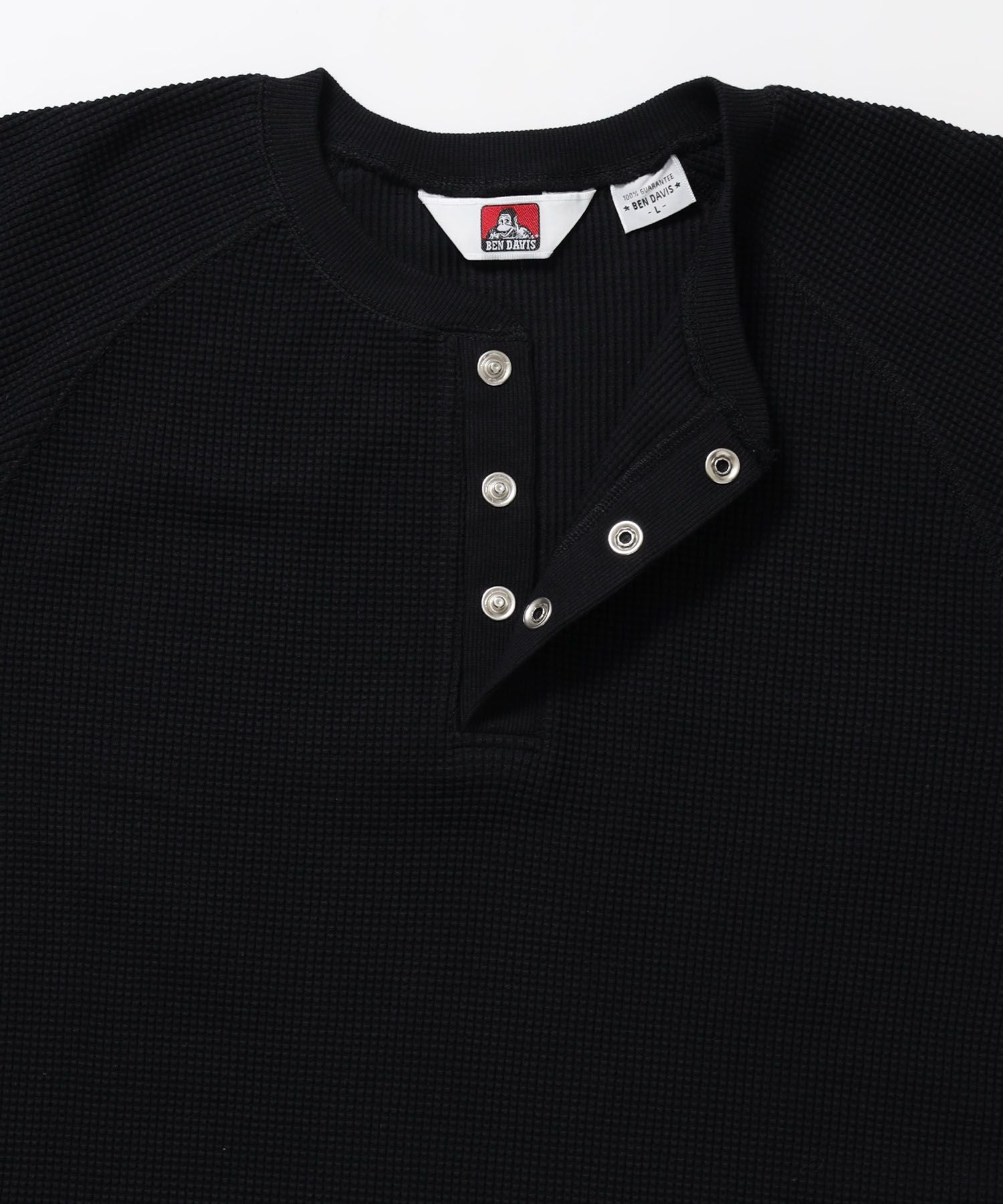 BIG WAFFLE HENLEY WIDE P/O / ワッフル ヘンリー ネック ワイドシルエット ロンT ユニセックス 長袖 ブラック
