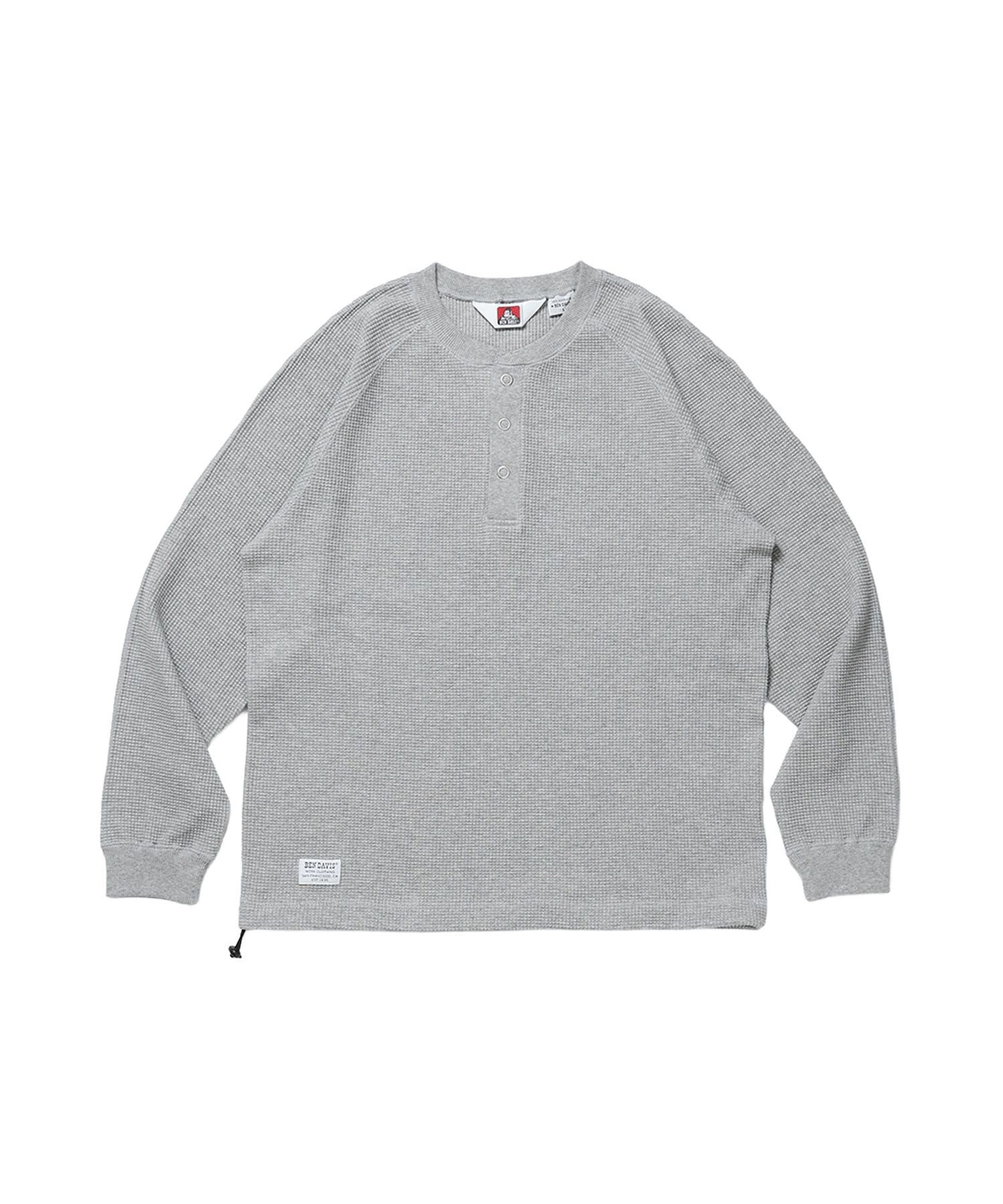 【BEN DAVIS(ベンデイビス)】BIG WAFFLE HENLEY WIDE P/O / ワッフル ヘンリー ネック ワイドシルエット ロンT ユニセックス 長袖 ライトグレー