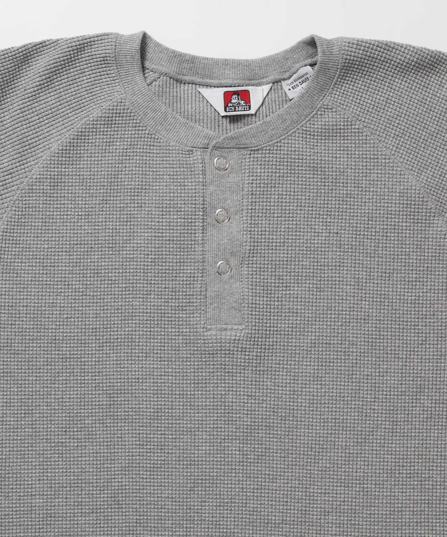 BIG WAFFLE HENLEY WIDE P/O / ワッフル ヘンリー ネック ワイドシルエット ロンT ユニセックス 長袖 ライトグレー