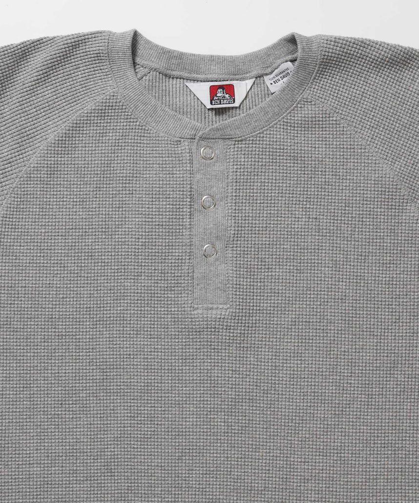 BIG WAFFLE HENLEY WIDE P/O / ワッフル ヘンリー ネック ワイドシルエット ロンT ユニセックス 長袖 ライトグレー