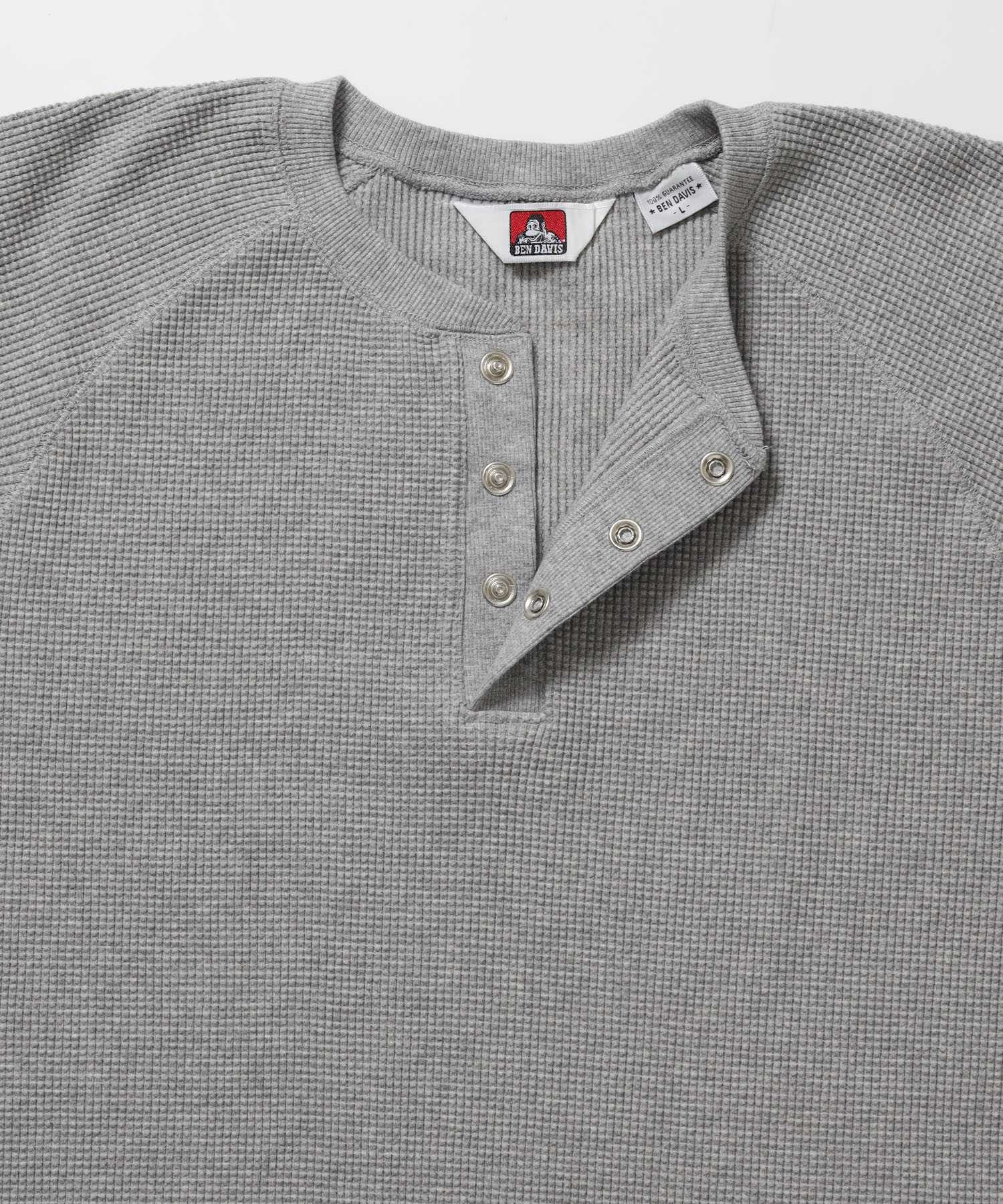 BIG WAFFLE HENLEY WIDE P/O / ワッフル ヘンリー ネック ワイドシルエット ロンT ユニセックス 長袖 ライトグレー