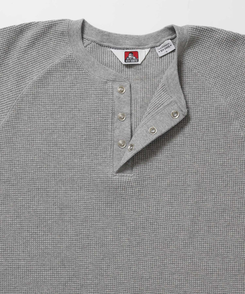 BIG WAFFLE HENLEY WIDE P/O / ワッフル ヘンリー ネック ワイドシルエット ロンT ユニセックス 長袖 ライトグレー