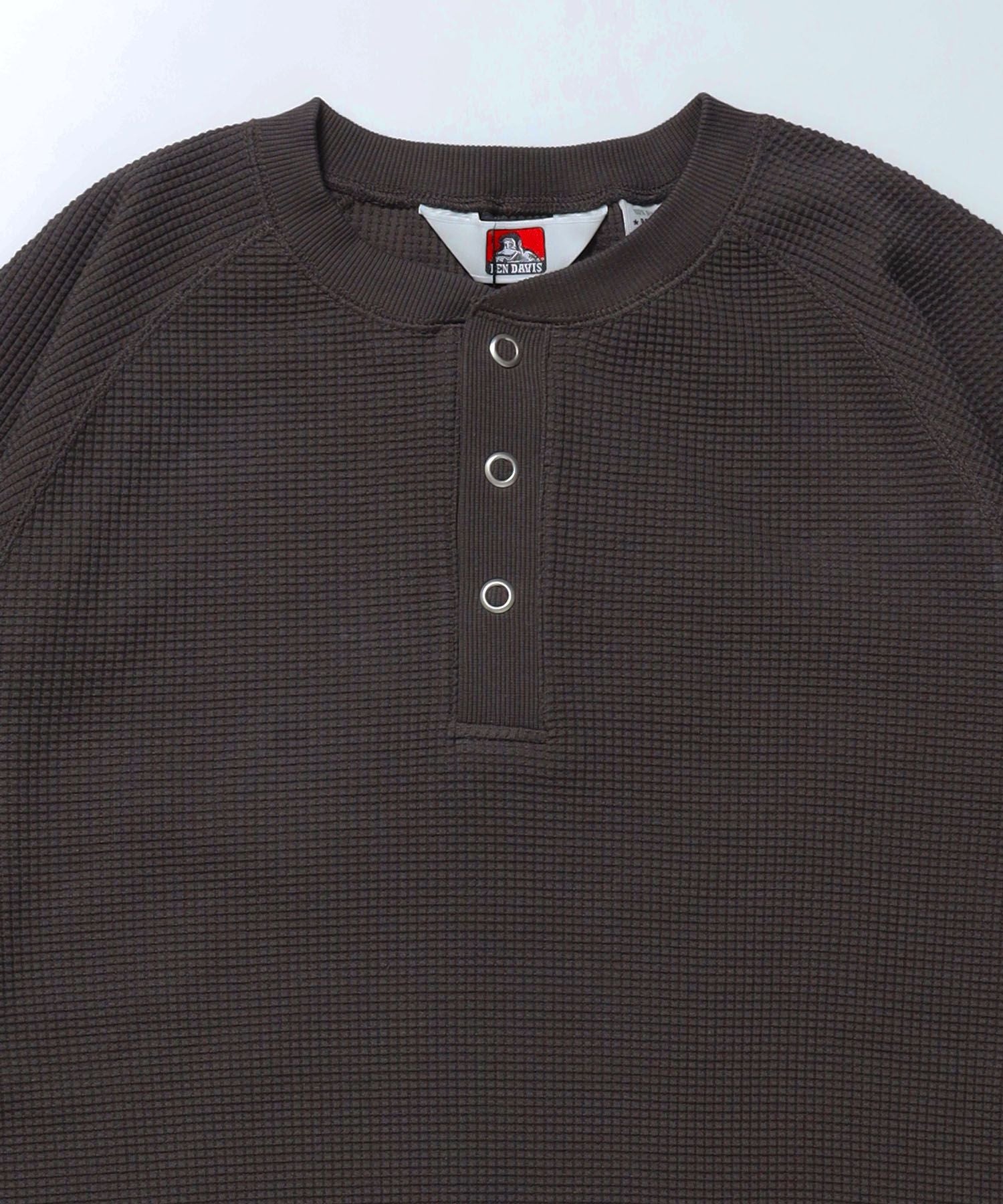 BIG WAFFLE HENLEY WIDE P/O / ワッフル ヘンリー ネック ワイドシルエット ロンT ユニセックス 長袖 ダークブラウン