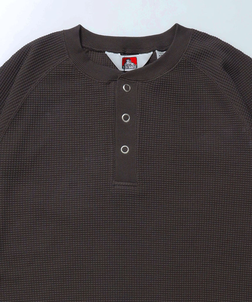BIG WAFFLE HENLEY WIDE P/O / ワッフル ヘンリー ネック ワイドシルエット ロンT ユニセックス 長袖 ダークブラウン
