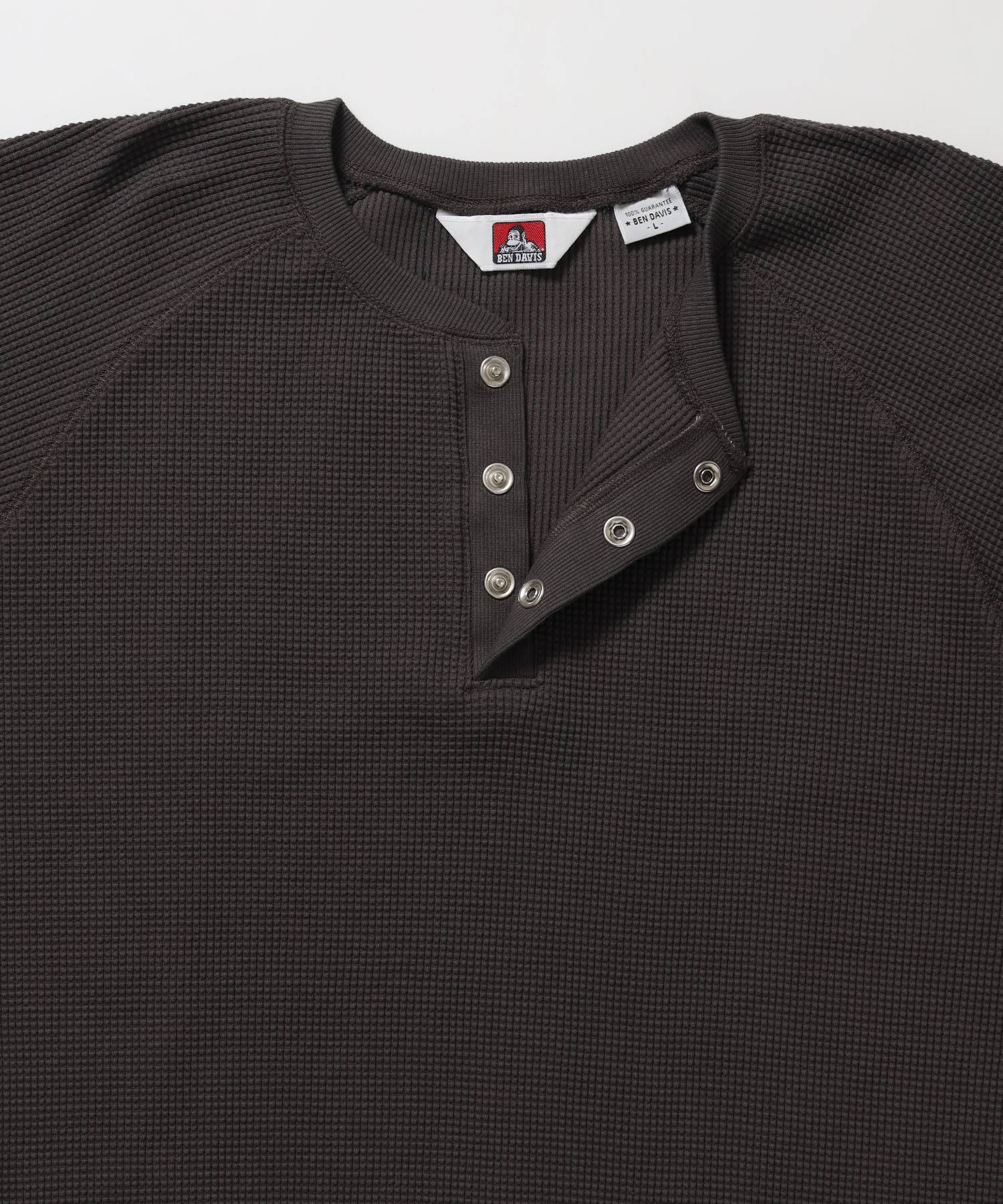 BIG WAFFLE HENLEY WIDE P/O / ワッフル ヘンリー ネック ワイドシルエット ロンT ユニセックス 長袖 ダークブラウン
