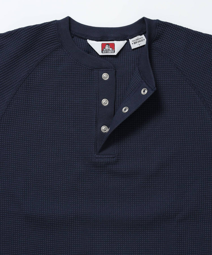 BIG WAFFLE HENLEY WIDE P/O / ワッフル ヘンリー ネック ワイドシルエット ロンT ユニセックス 長袖 ネイビー