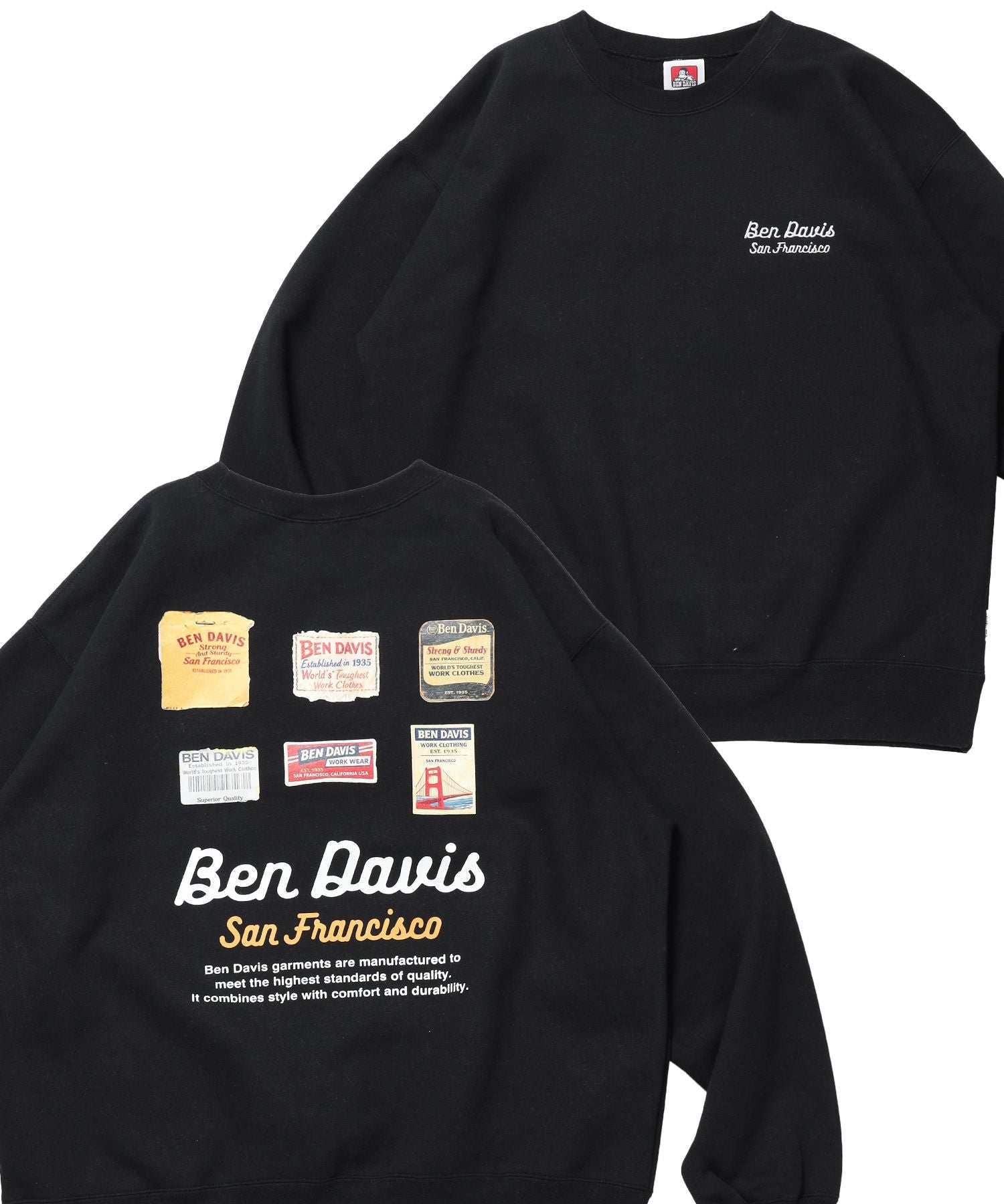 【BEN DAVIS(ベンデイビス)】Graphic Sweatshirt / スウェット クルーネック グラフィック 裏起毛 ユニセックス ブラック