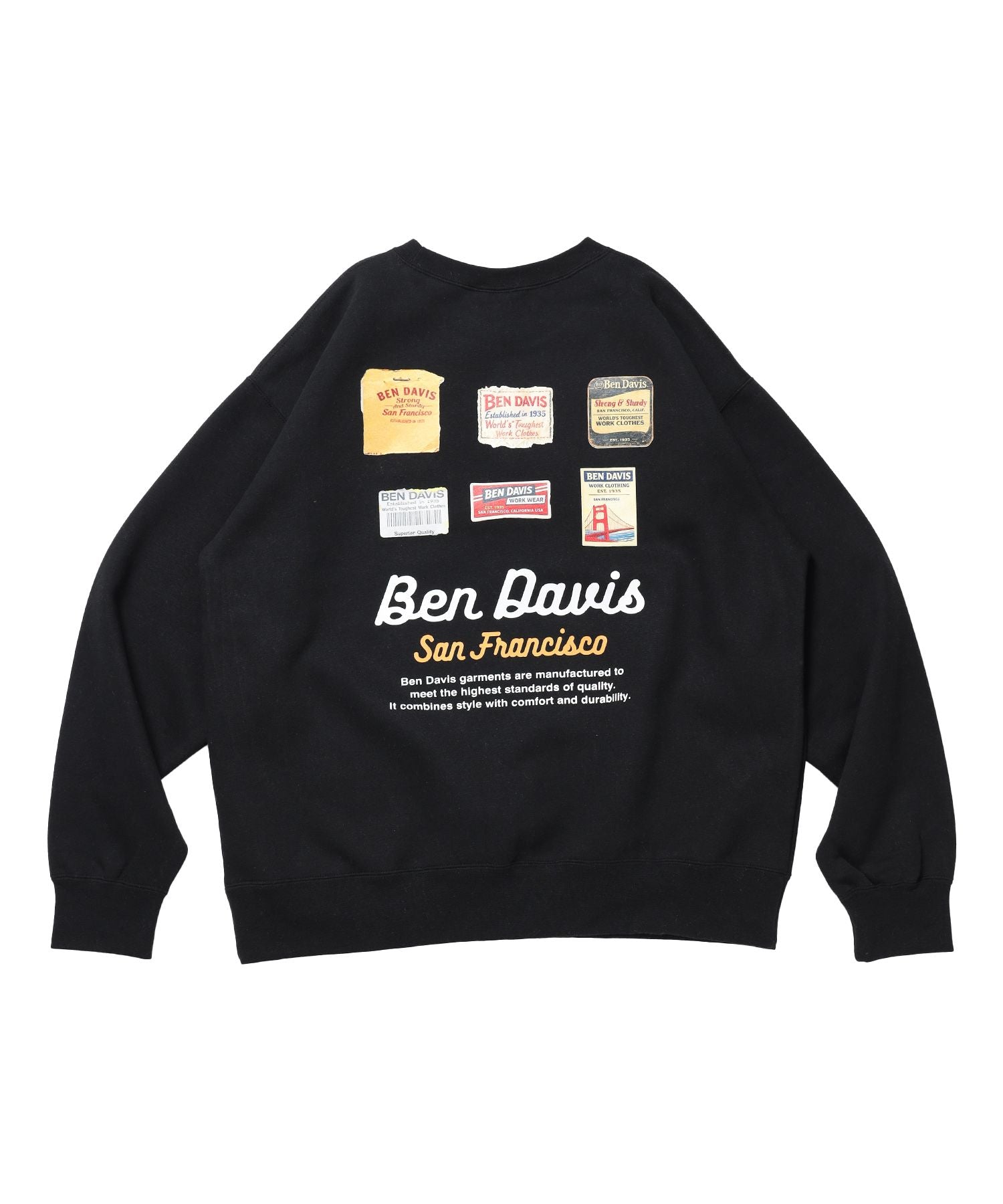【BEN DAVIS(ベンデイビス)】Graphic Sweatshirt / スウェット クルーネック グラフィック 裏起毛 ユニセックス ブラック