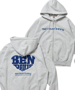 HEART CHENILLE ZIP HOODIE / ジップフーディ サガラ刺繍 ハートロゴ 裏起毛 フロント刺繍 カラフル ユニセックス グレー