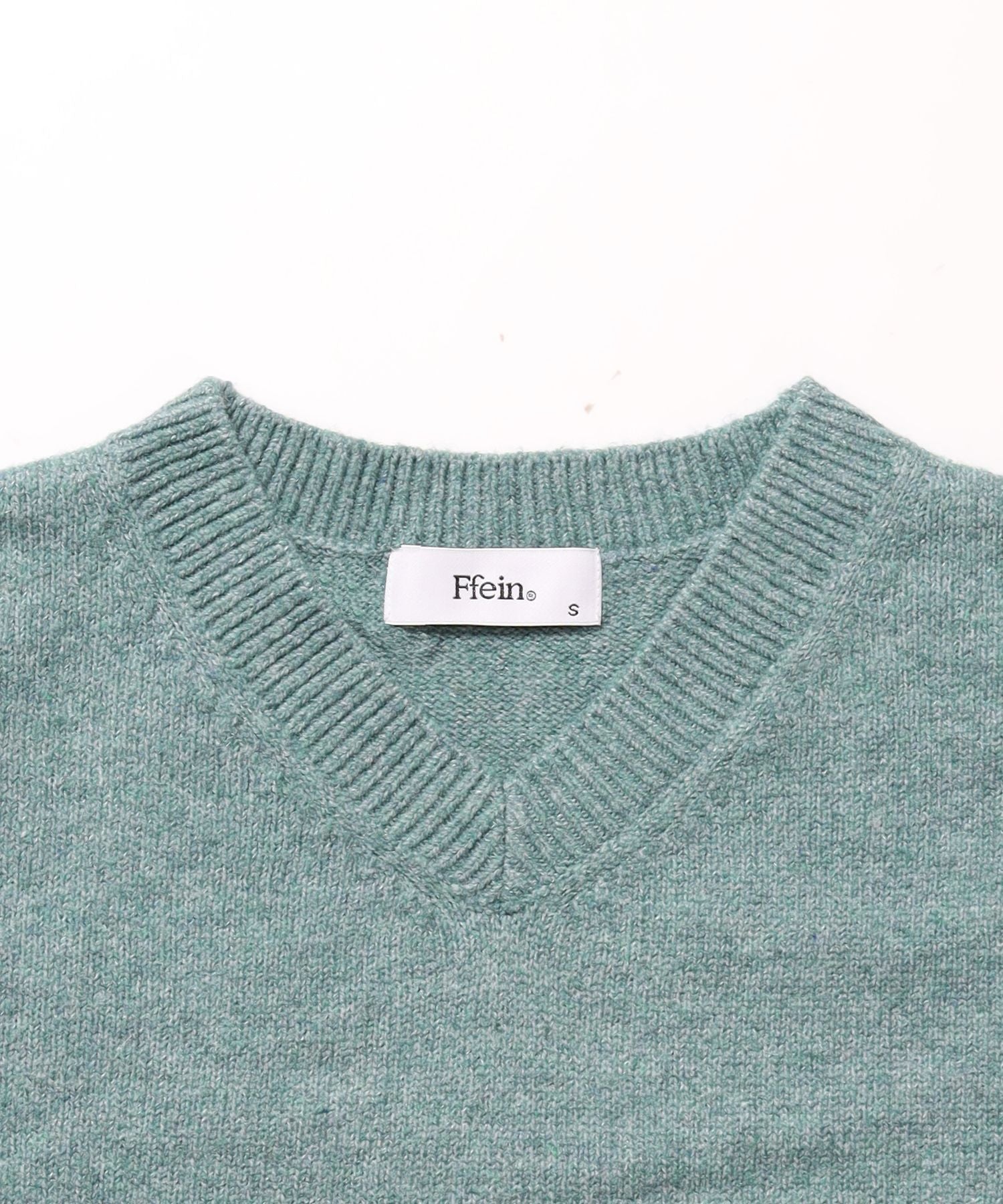 ウール混Vネックニット / ウール混 刺繍 ニット Vネック ユニセックス ミント