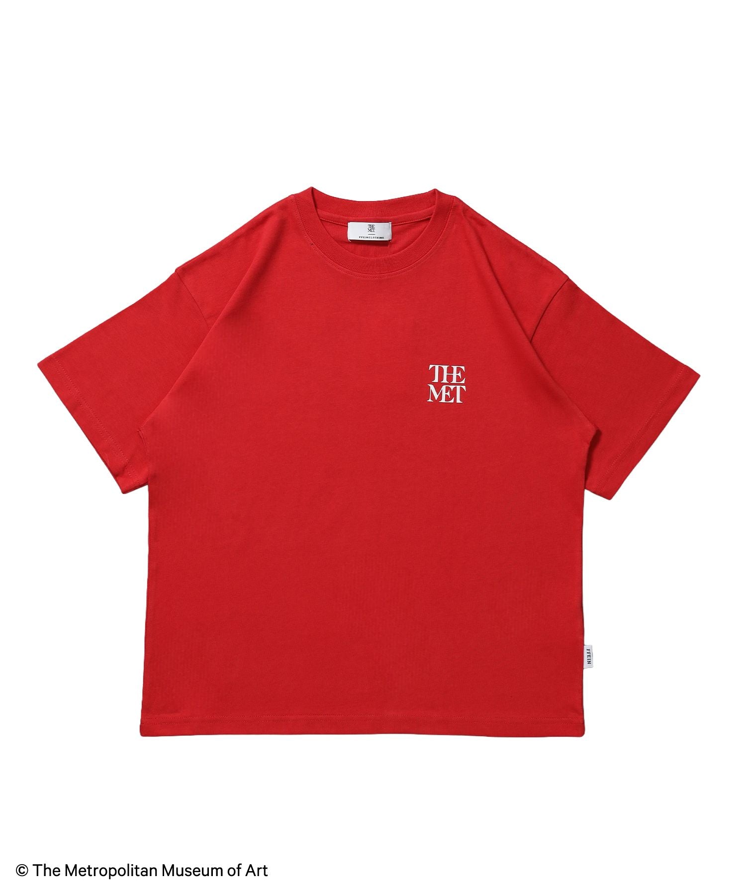 【FFEIN(フェイン)】The Metワンポイント刺繍Tシャツ / メトロポリタン美術館 半袖 クルーネック プリント ワンポイント 刺繍 レッド