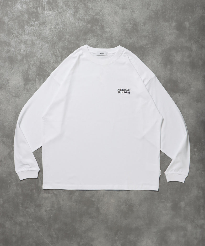 ワンポイントロゴ刺繍ロンT / ロンT 刺繍 ロゴ クルーネック ワンポイント 長袖 ホワイト