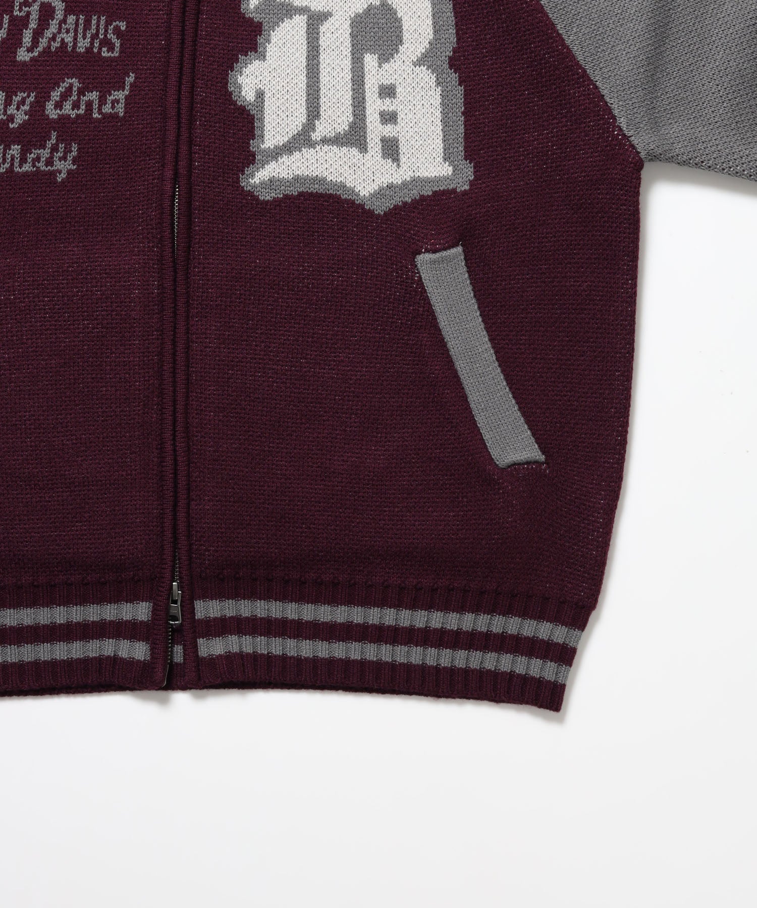 BALLPARK KNIT JACKET / ニット ジャケット ジャケード 刺繍 スタジャン スタジアムジャンパー ユニセックス 秋冬 ワイン