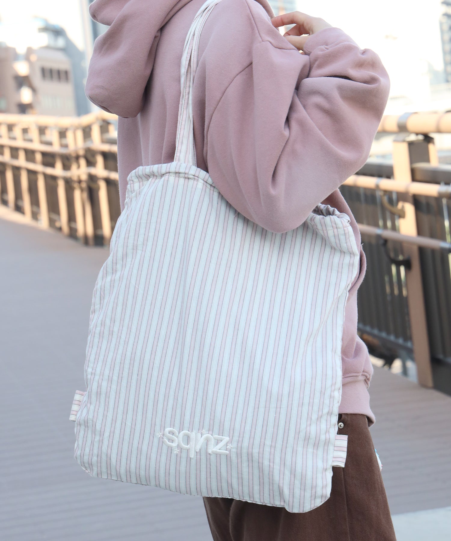 sqnz dairy 2way knapsack / ナップサック トートバック 2WAY チェック ストライプ ライトピンク