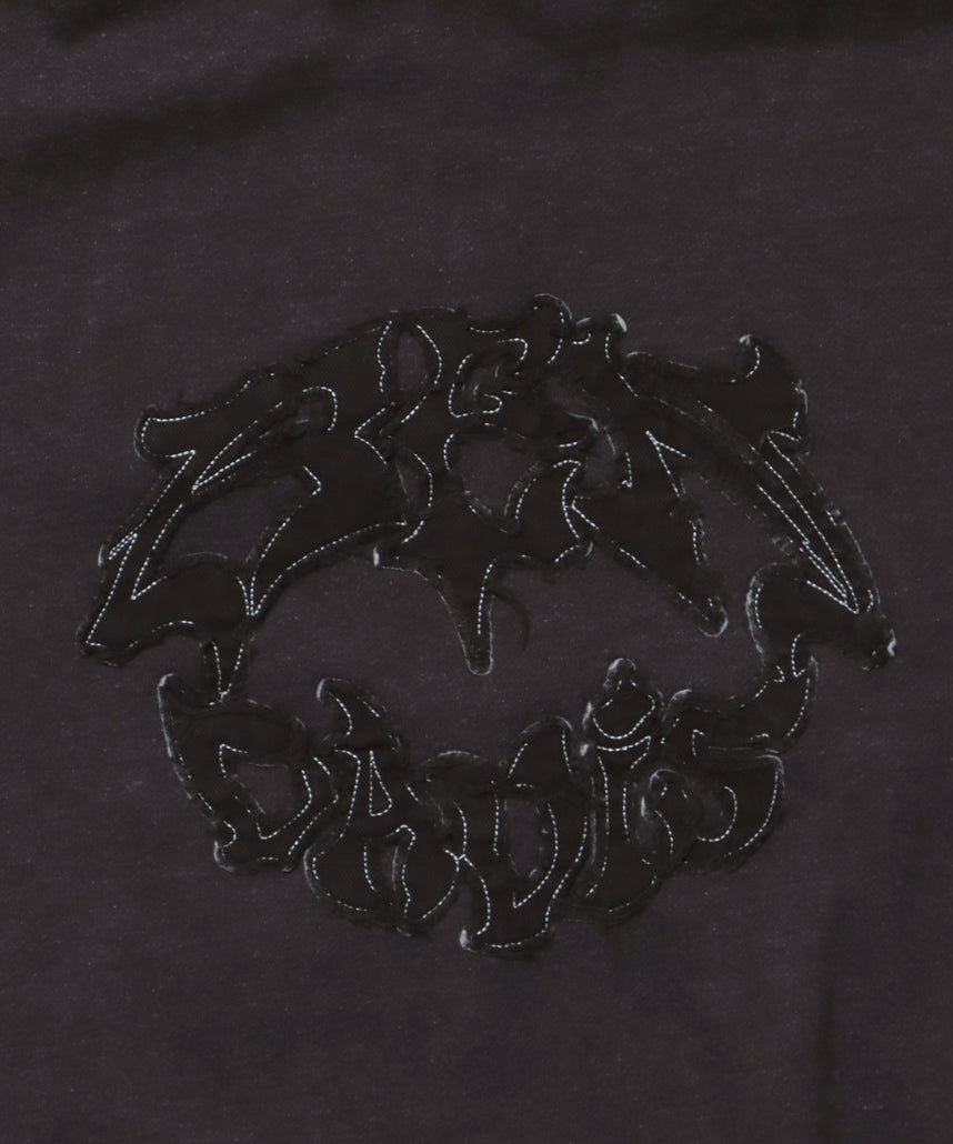 PATCHING BLEACH ZIP HOODIE / 加工 ジップパーカー ワッペン フーディ 裏起毛 ブラック