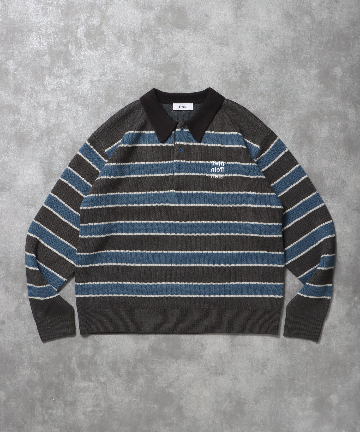 三段ロゴアソート襟ポロニット / ポロシャツ ニット ボーダー 刺繍 ワンポイント B