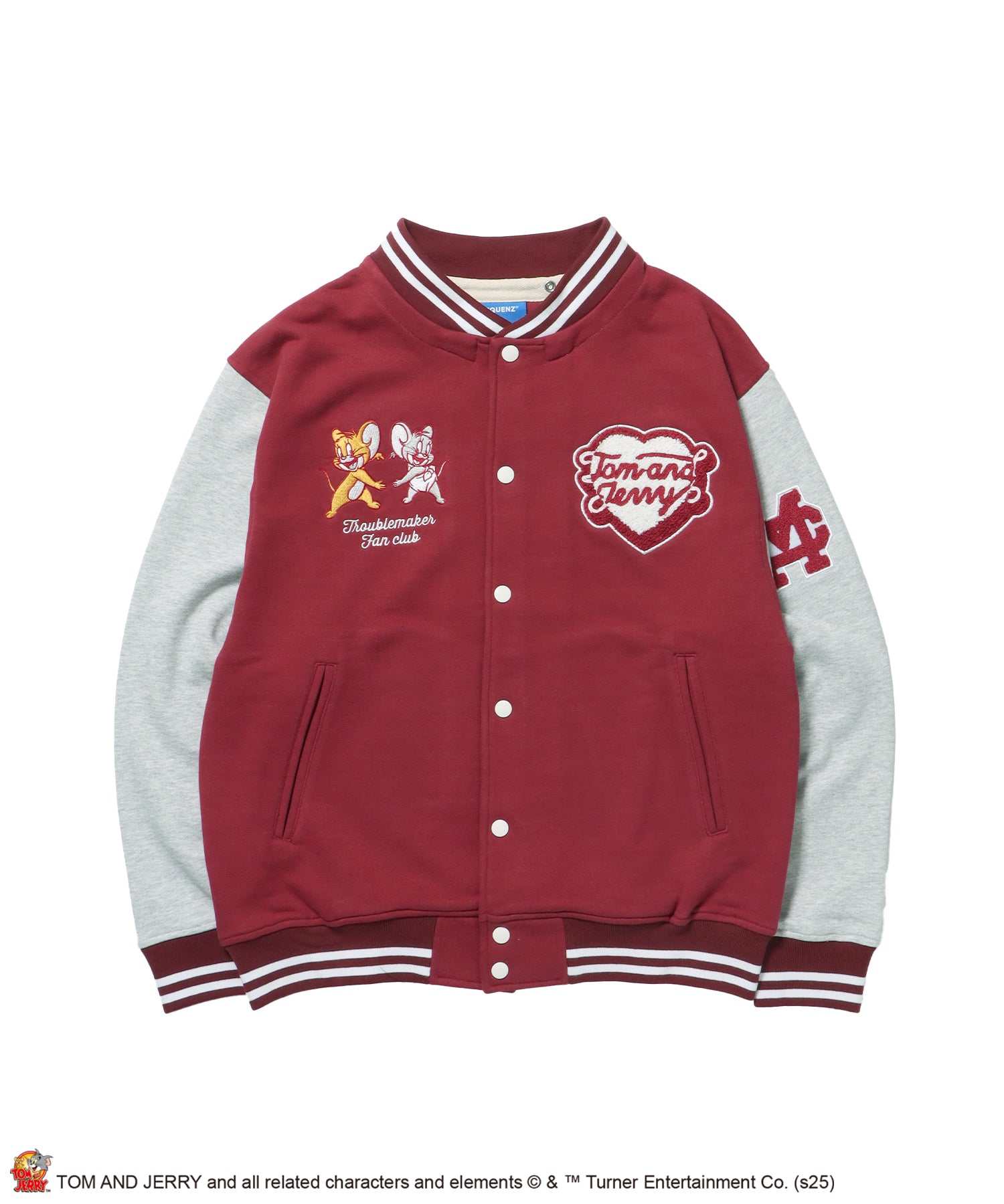 TJ HOODED STADIUM JACKET / 2WAY スタジャン フード取り外し可能 ドロップショルダー ワッペン 刺繍 ワイン