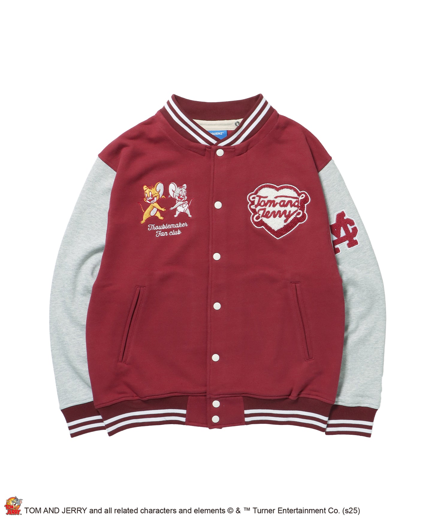 TJ HOODED STADIUM JACKET / 2WAY スタジャン フード取り外し可能 ドロップショルダー ワッペン 刺繍 ワイン