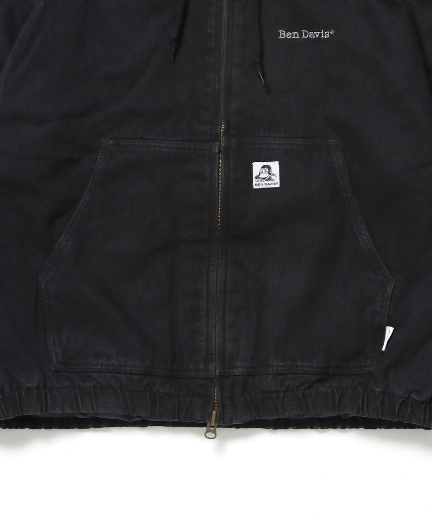 WORKERS PARKA / ジップパーカー フーディ 中綿 キルト ワークジャケット ダブルジップ ブラック