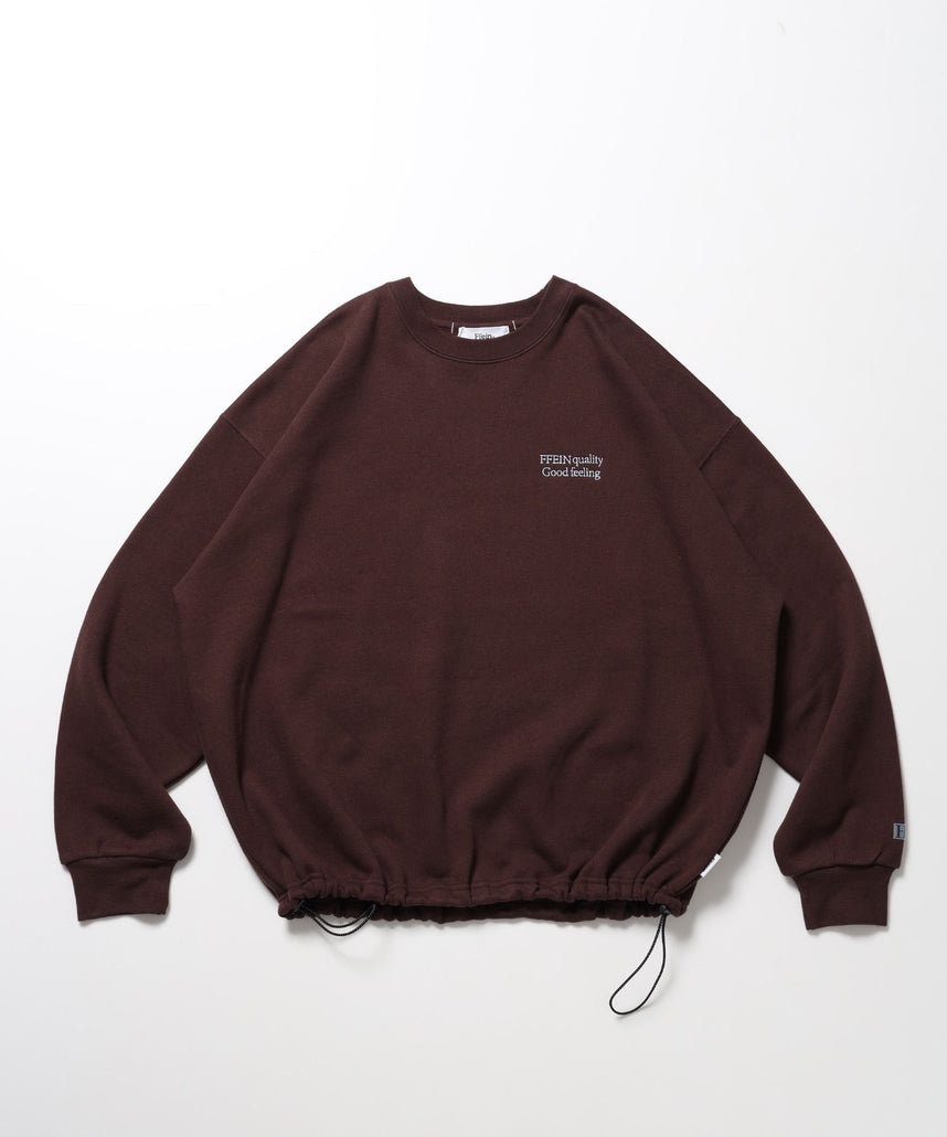【FFEIN(フェイン)】ヘビーウエイトクラシックロゴ刺繍ドローコードスウェット / クルーネック スウェット ドローコード ロゴ刺繍 ユニセックス ダークブラウン