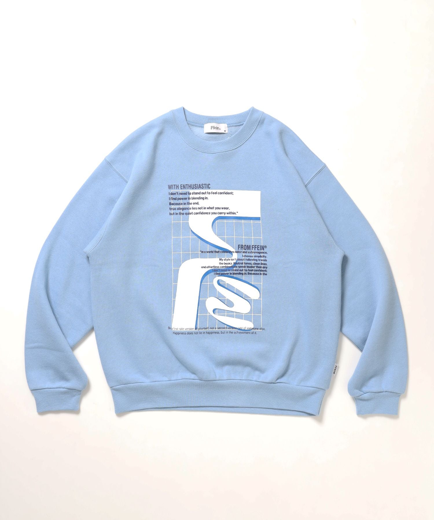 【FFEIN(フェイン)】ヘビーウエイト線画アートスウェット / 裏起毛 スウェット アート クルーネック プリント サックスブルー