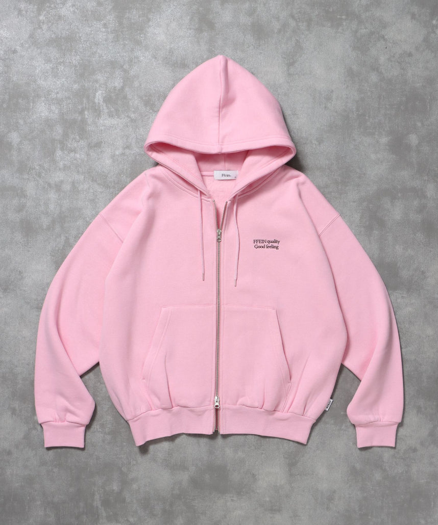 【FFEIN(フェイン)】ヘビーウエイトワンポイント立体フードジップパーカー / パーカー ダブルジップ ワンポイント ロゴ 裏起毛 フーディ ピンク