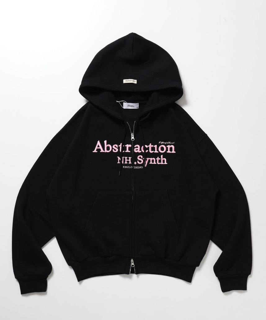 【FFEIN(フェイン)】ヘビーウエイト2段刺繍ロゴ立体フードジップパーカー / ジップアップ パーカー フーディー 裏起毛 ロゴ 刺繍 スウェット ユニセックス ブラック