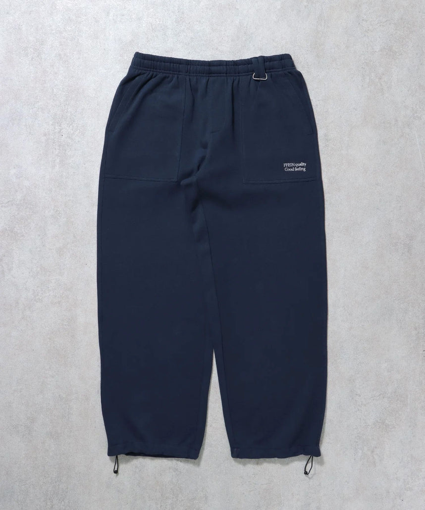 【FFEIN(フェイン)】刺繍ロゴベイカーワイドスウェットパンツ / ボトムス カーゴ ストリート ユニセックス 裏起毛 ポケット ネイビー