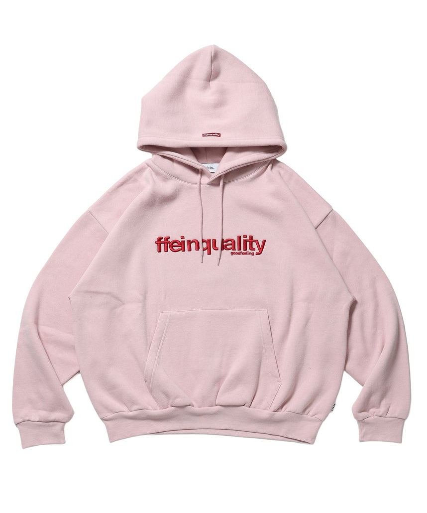 【FFEIN(フェイン)】ヘビーウエイトセンターデカロゴ3D刺繍立体プルパーカー / プルパーカー フード フロントポケット 刺繍 裏起毛 ユニセックス ライトピンク