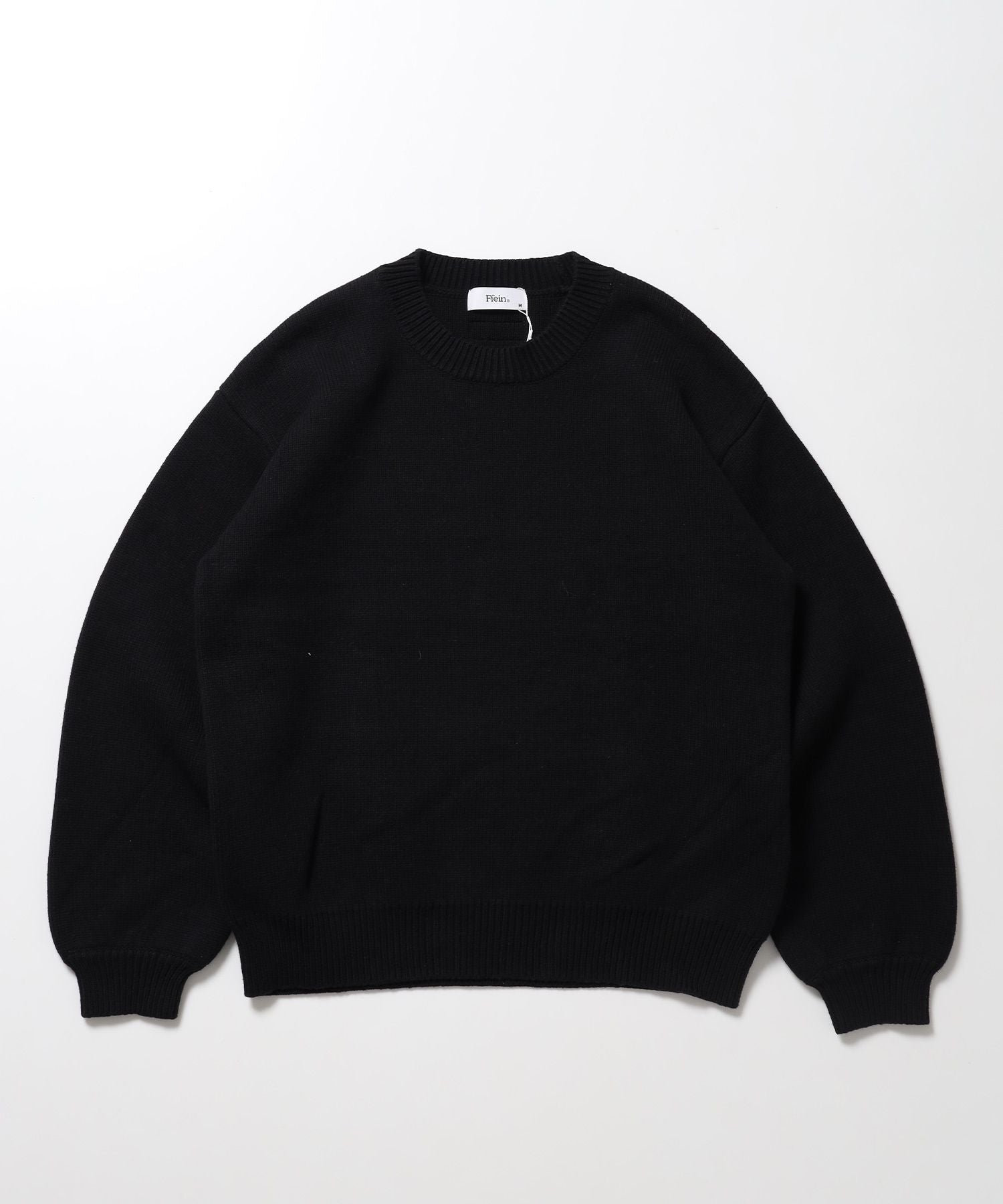 【FFEIN(フェイン)】ソフトタッチボリュームスリーブクルーネックニット / ニット クルーネック ピスネーム 長袖 ユニセックス ブラック