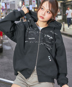 レースロゴジップパーカー / sqnzU oval lace logo zip p/k