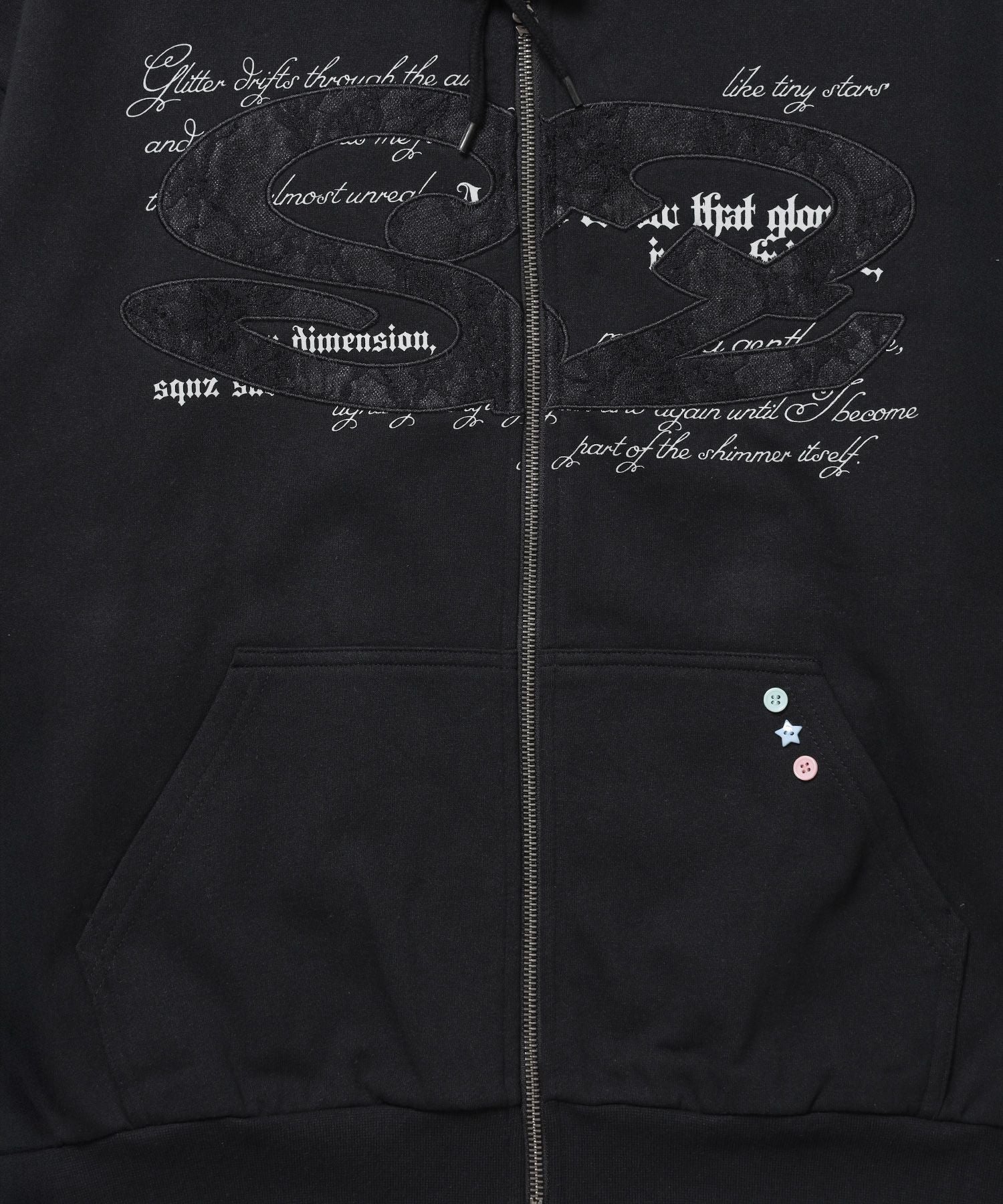 レースロゴジップパーカー / sqnzU oval lace logo zip p/k