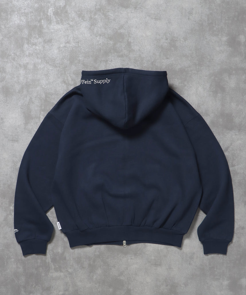 ヘビーウエイトフード刺繍ロゴジップパーカー / パーカー 裏起毛 ジップ 刺繍 ロゴ フーディ ダブルジップ ネイビー