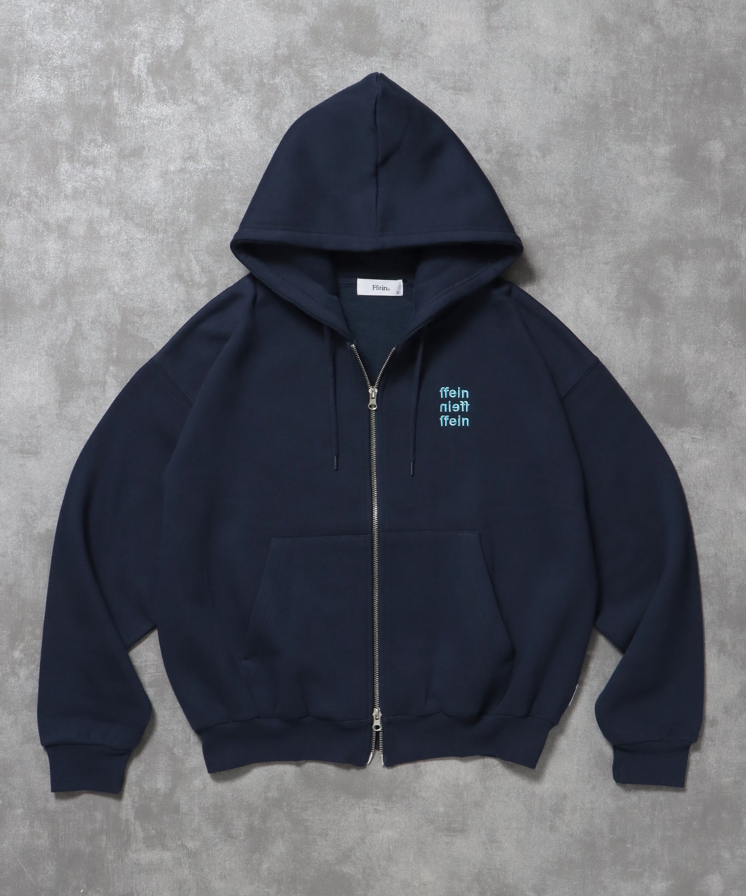 ヘビーウエイトワンポイントロゴジップパーカー / パーカー 裏起毛 ジップ 刺繍 ロゴ フーディ ダブルジップ ネイビー