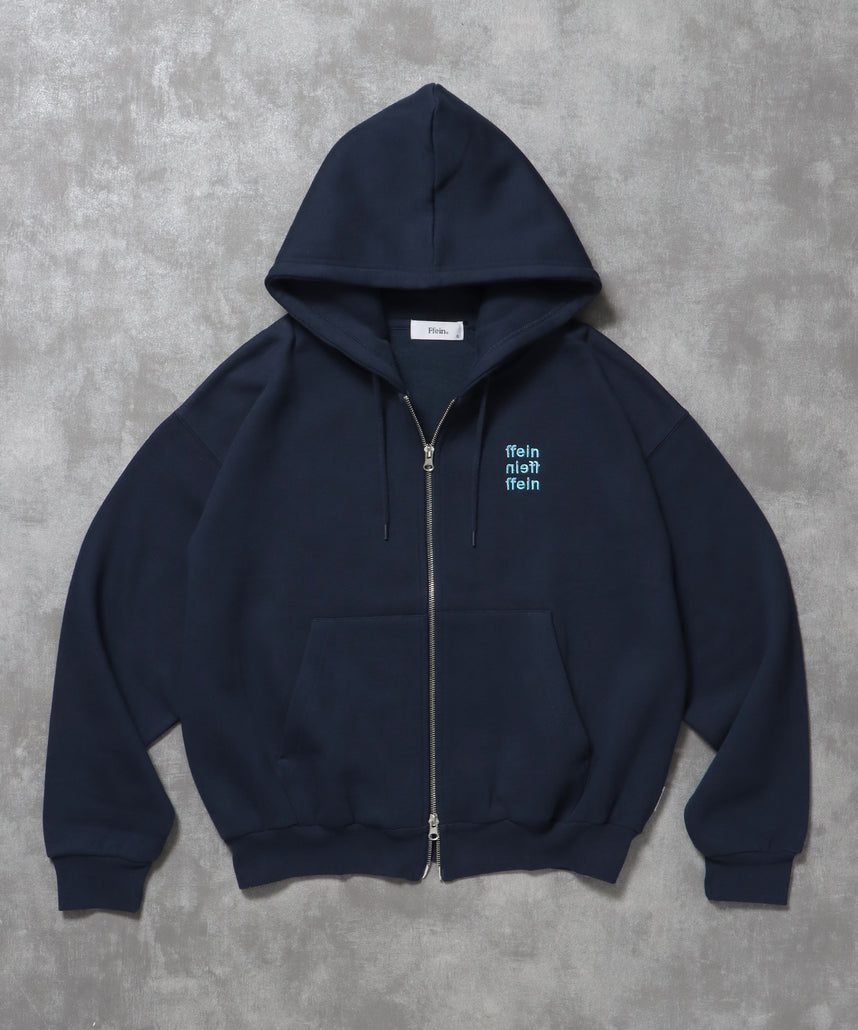 ヘビーウエイトワンポイントロゴジップパーカー / パーカー 裏起毛 ジップ 刺繍 ロゴ フーディ ダブルジップ ネイビー