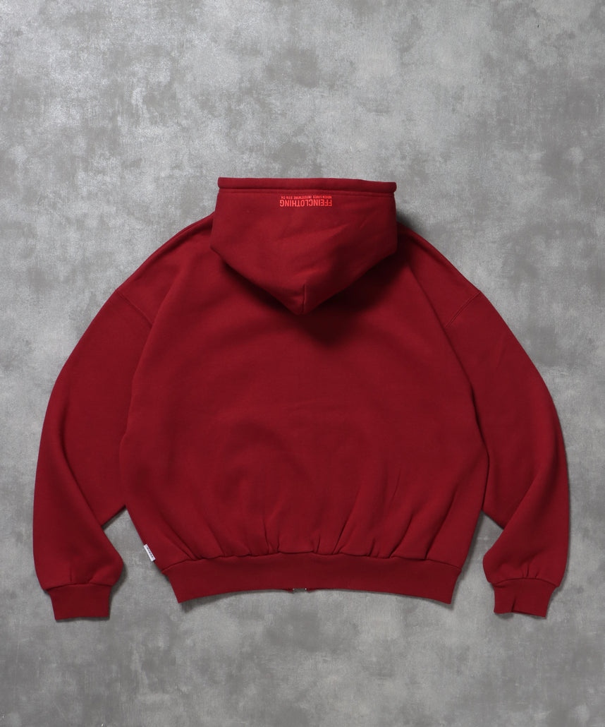 ヘビーウエイトぼかしロゴジップパーカー / パーカー 裏起毛 ジップ 刺繍 ロゴ フーディ ダブルジップ ワイン