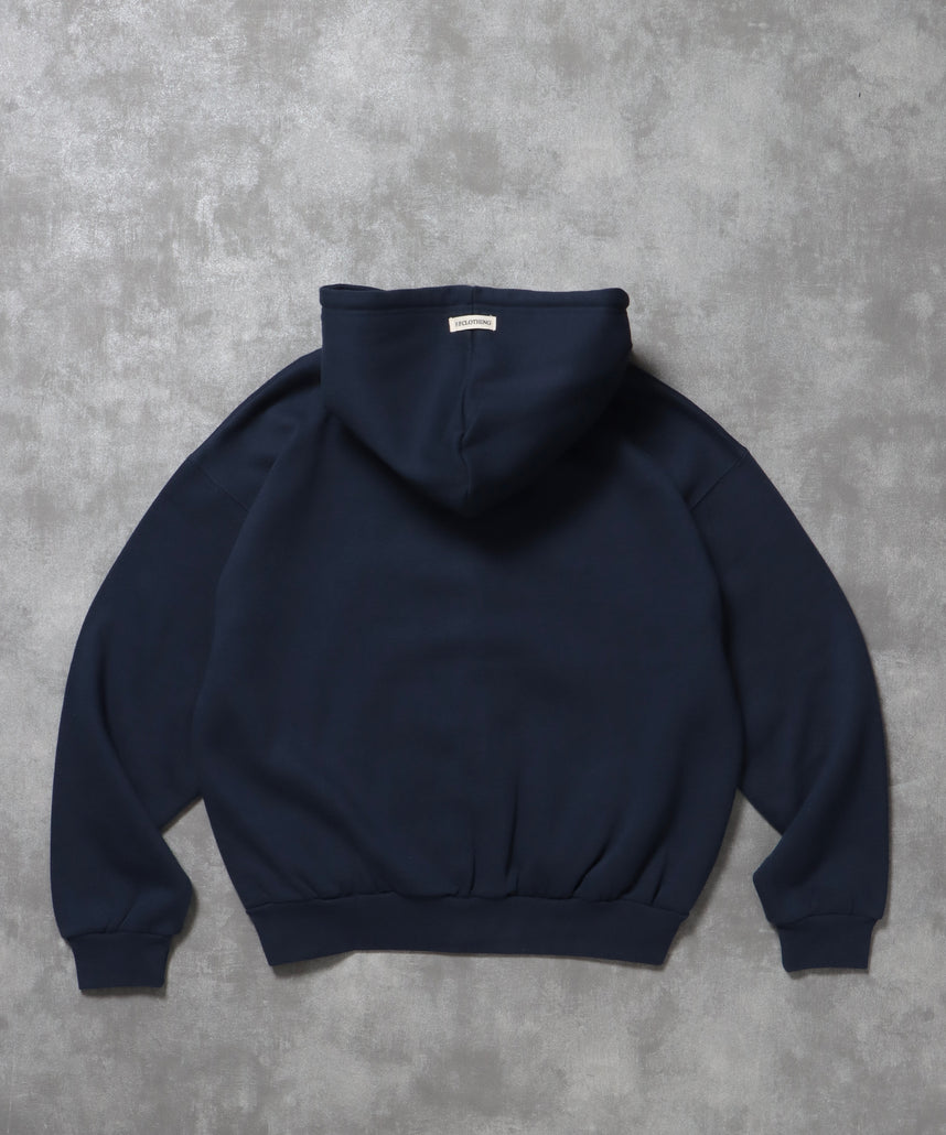 ヘビーウエイト2段ロゴZIPパーカー / パーカー 裏起毛 ジップ 刺繍 ロゴ フーディ ダブルジップ ネイビー