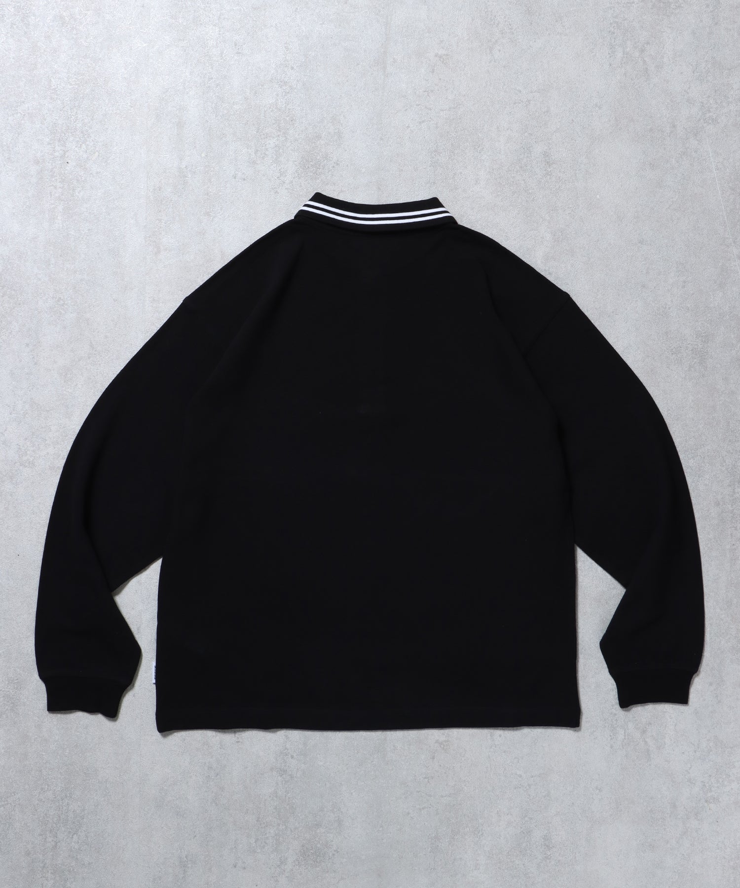 ラインリブロゴ刺繍ポロシャツ / ポロシャツ 鹿の子 Tシャツ 長袖 ワンポイント ブラック