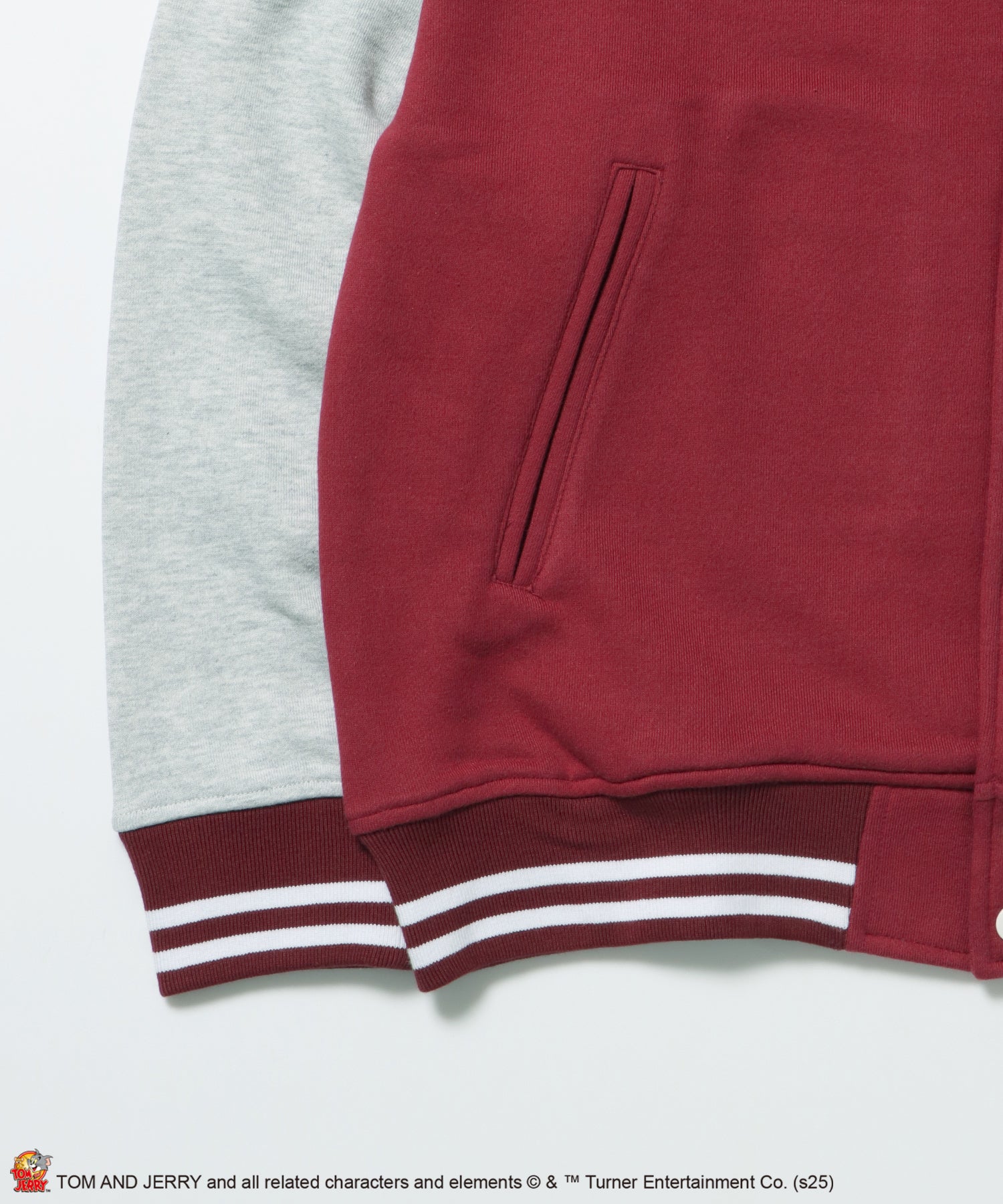 TJ HOODED STADIUM JACKET / 2WAY スタジャン フード取り外し可能 ドロップショルダー ワッペン 刺繍 ワイン