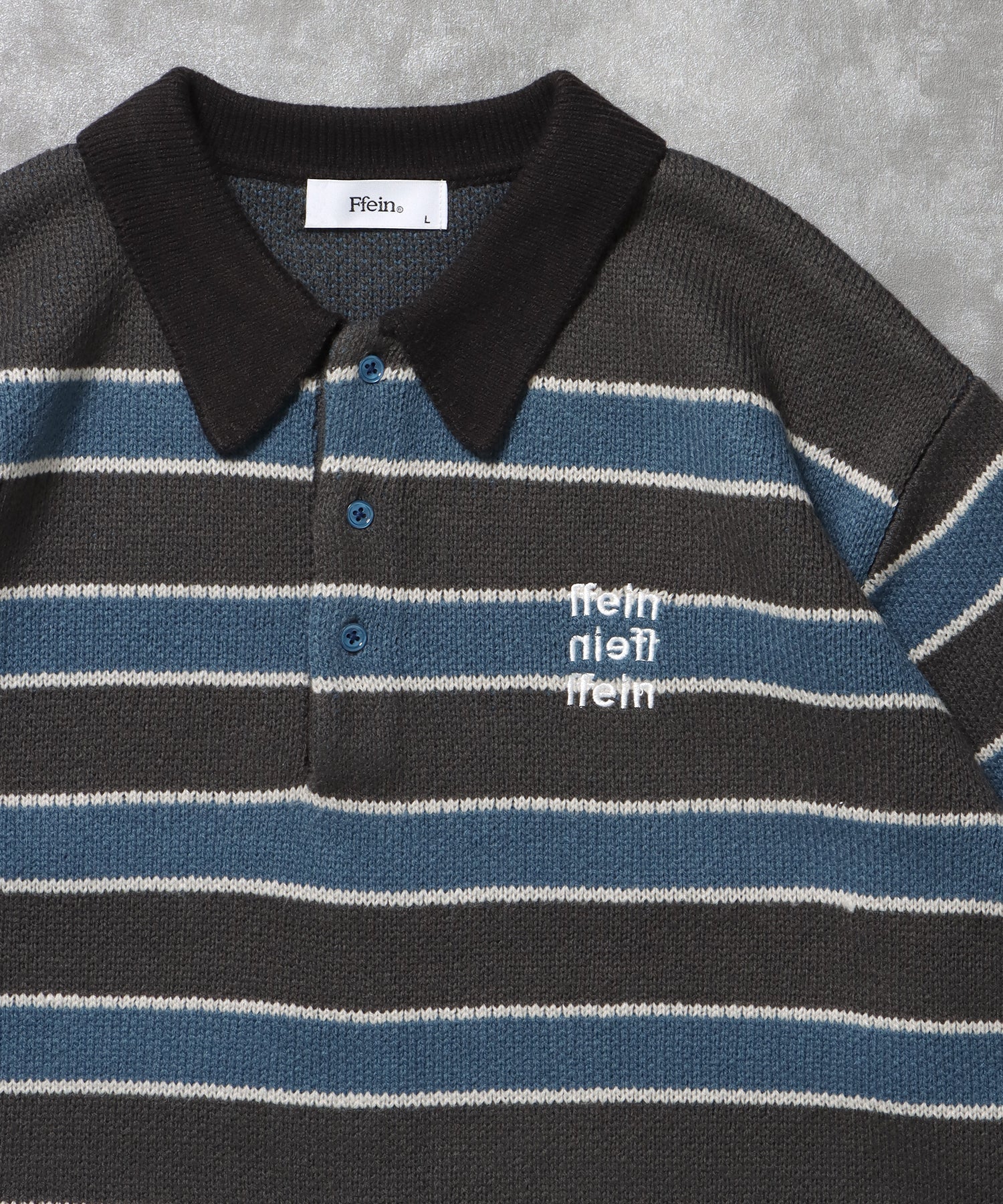 三段ロゴアソート襟ポロニット / ポロシャツ ニット ボーダー 刺繍 ワンポイント B