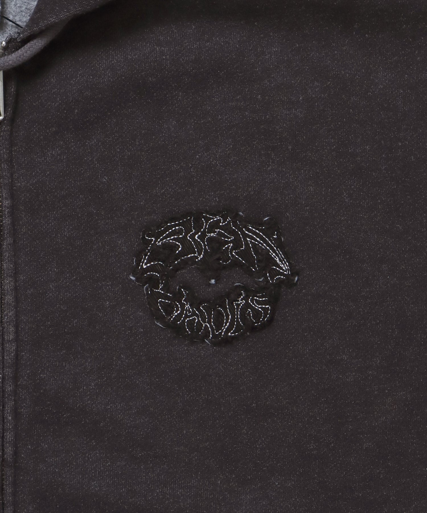 PATCHING BLEACH ZIP HOODIE / 加工 ジップパーカー ワッペン フーディ 裏起毛 ブラック