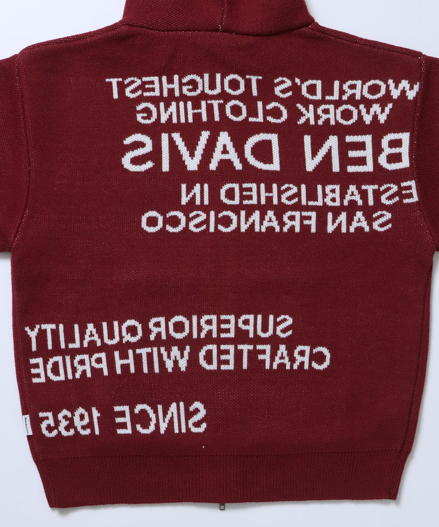 FAUX FUR TRIM KNIT JACKET / オーバーサイズ ニット ファー ジップパーカー フーディ ダブルジップ バーガンディー